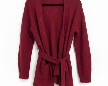 MaxMara Leisure Maroon Mohair and Alpaca Blend Belted Cardigan