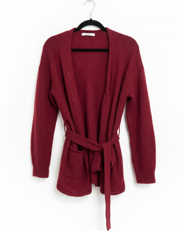 MaxMara Leisure Maroon Mohair and Alpaca Blend Belted Cardigan