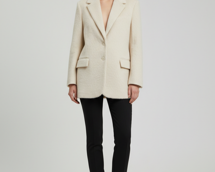 Zara Cream Oversized Textured Faux Fur Blazer Coat