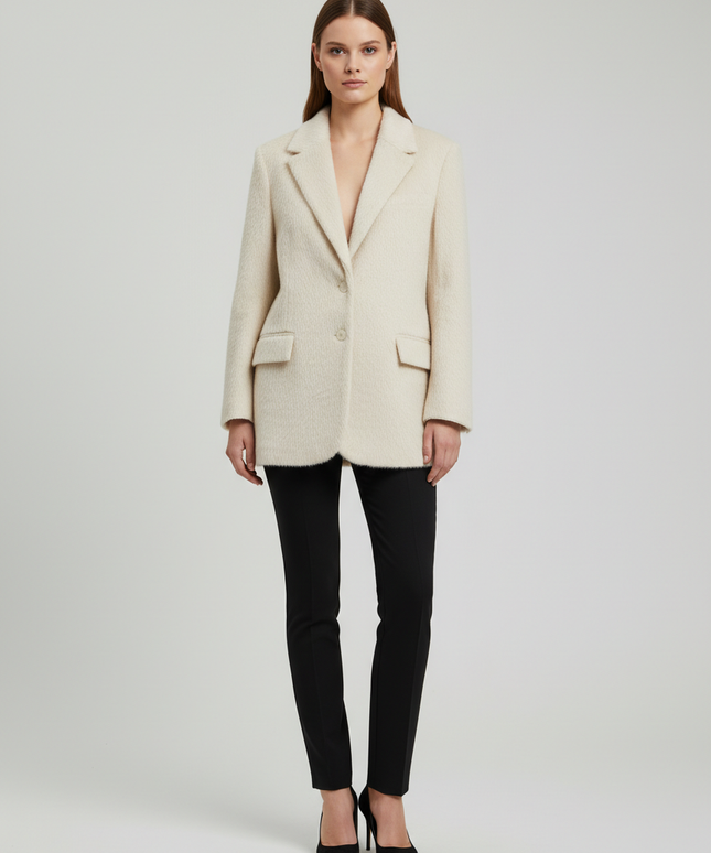 Zara Cream Oversized Textured Faux Fur Blazer Coat