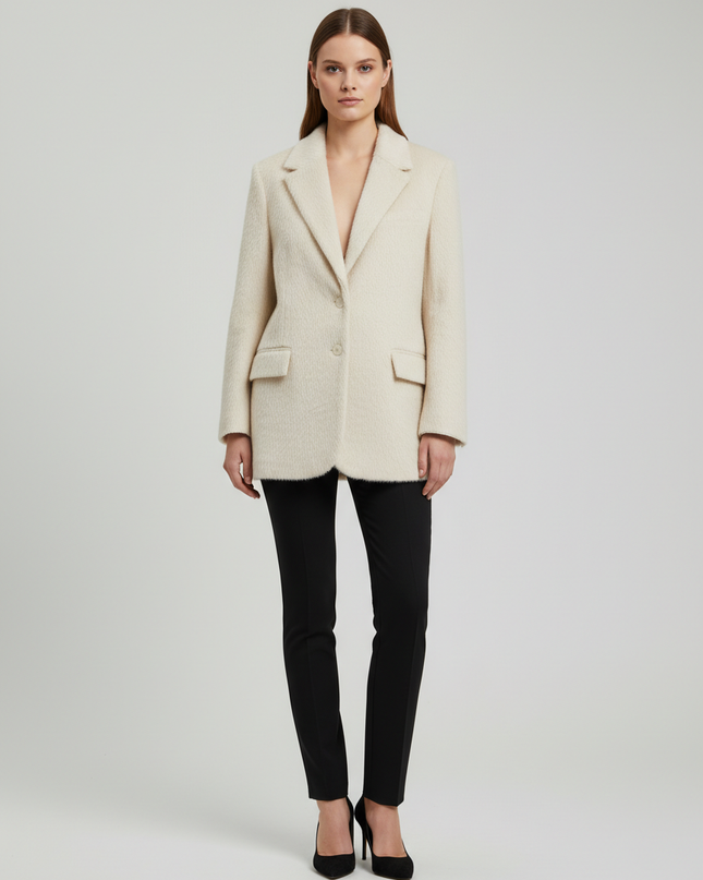 Zara Cream Oversized Textured Faux Fur Blazer Coat