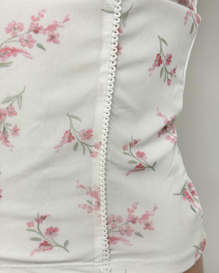 Glassons White & Pink Floral Corset Style Sweetheart Coquette Top