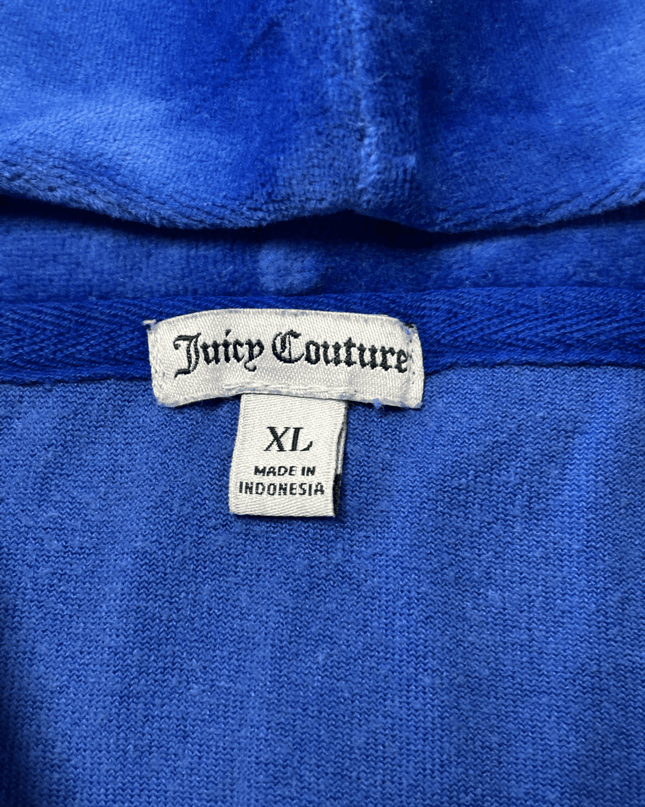 Juicy Couture Royal Blue Velour Glitter Logo Zip Hoodie