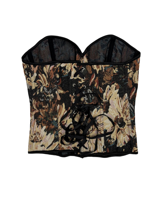Vintage-Inspired Floral Brocade Corset Top - XXS