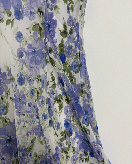 Connected Apparel White & Lavender Floral Chiffon Sleeveless Midi Dress - XS