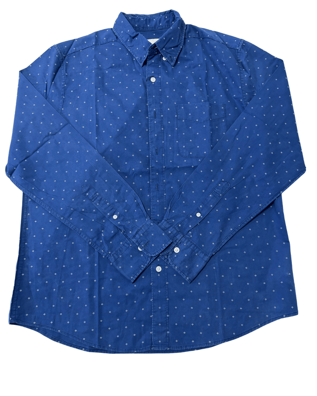 American Eagle Blue Micro-Print Long Sleeve Classic Fit Shirt