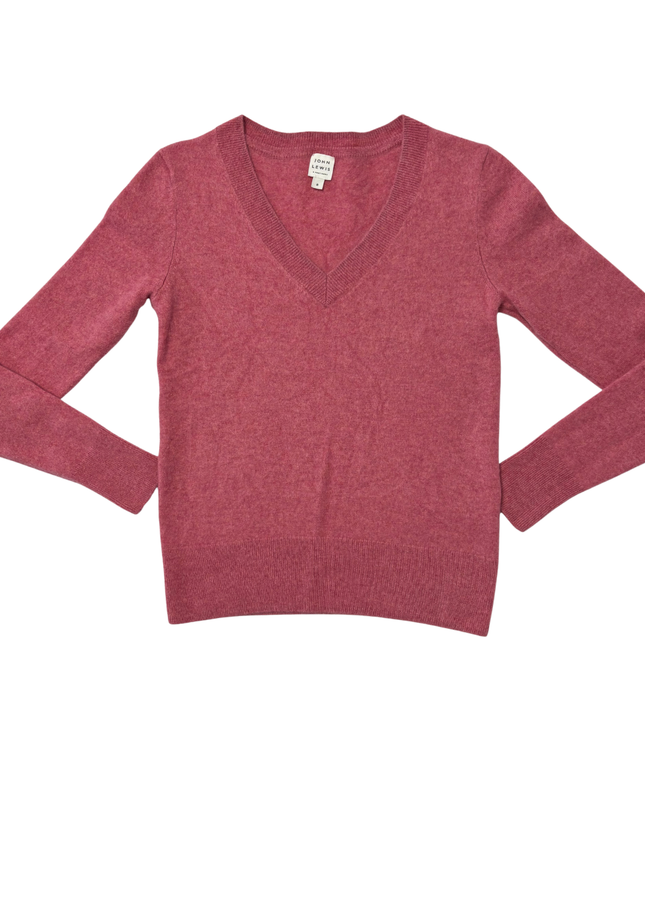 John Lewis & Partners Rose Pink V-Neck Wool Blend Sweater