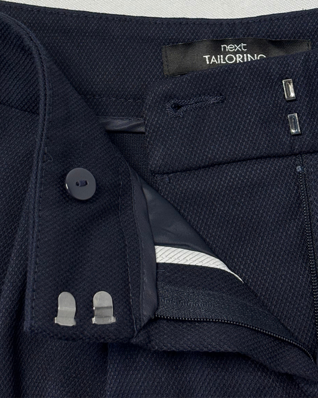 Next Tailoring Navy Blue Textured Pleated Trousers