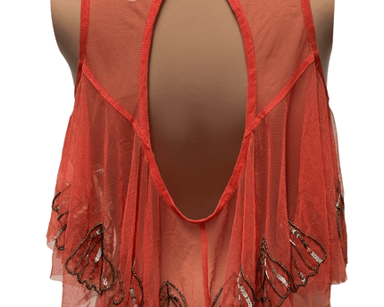 Free People Coral Sheer Sequin Mesh Top