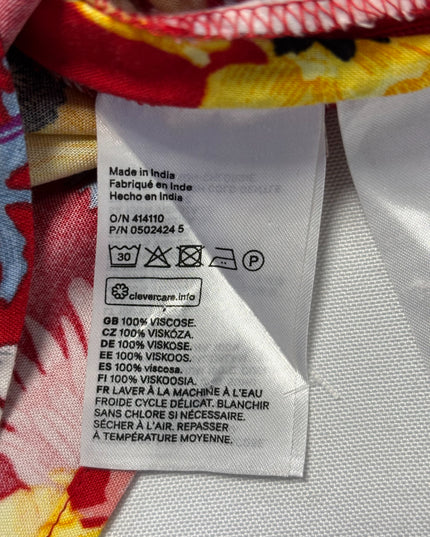 H&M Red Floral Button-Up Short Sleeve Crop Top