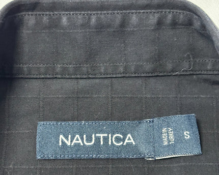 Nautica Black Grid Pattern Classic Fit Long Sleeve Shirt
