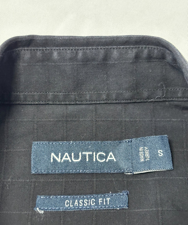Nautica Black Grid Pattern Classic Fit Long Sleeve Shirt