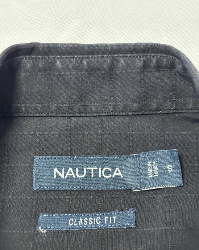 Nautica Black Grid Pattern Classic Fit Long Sleeve Shirt