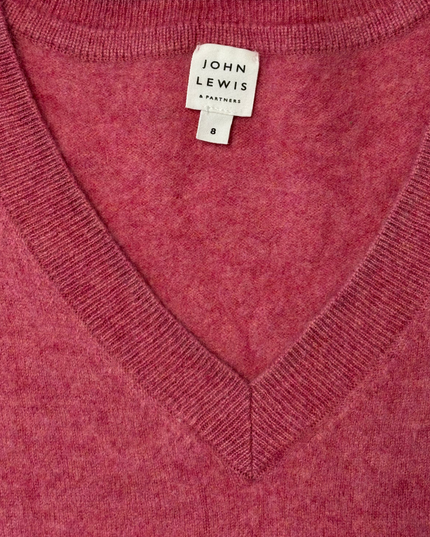 John Lewis & Partners Rose Pink V-Neck Wool Blend Sweater