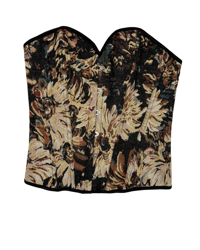 Vintage-Inspired Floral Brocade Corset Top - XXS