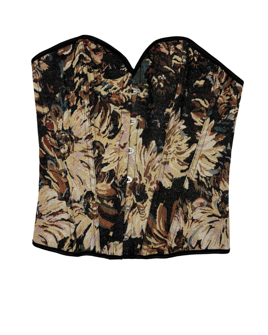 Vintage-Inspired Floral Brocade Corset Top - XXS