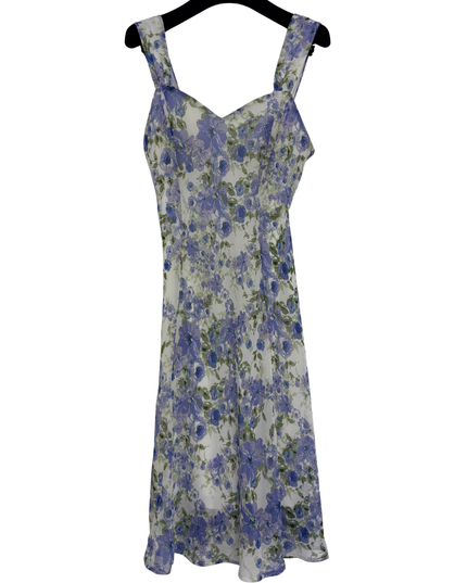 Connected Apparel White & Lavender Floral Chiffon Sleeveless Midi Dress - XS