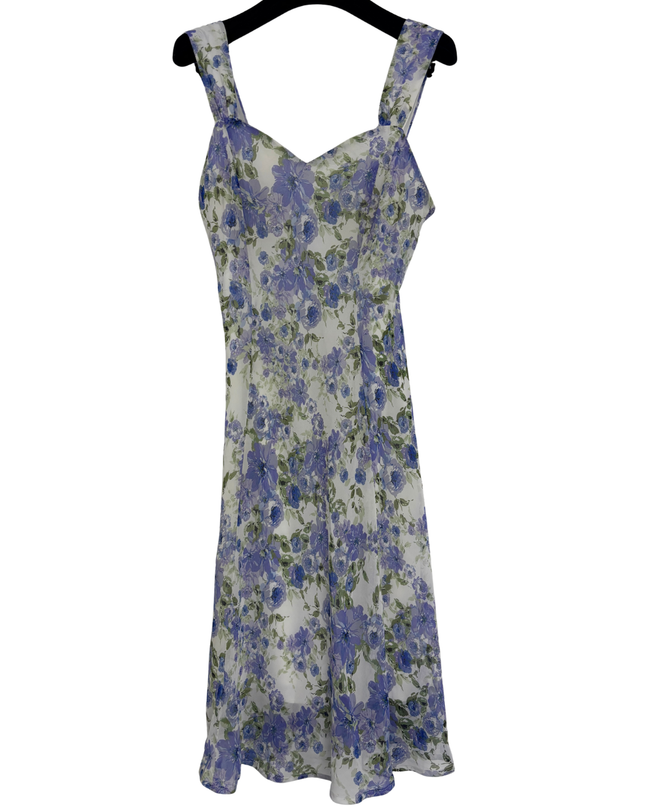Connected Apparel White & Lavender Floral Chiffon Sleeveless Midi Dress - XS