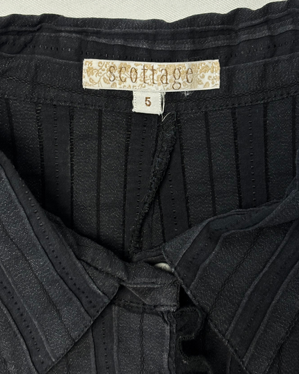 Scottage Ruffled Panelled Black Pinstripe Sequin Shirt