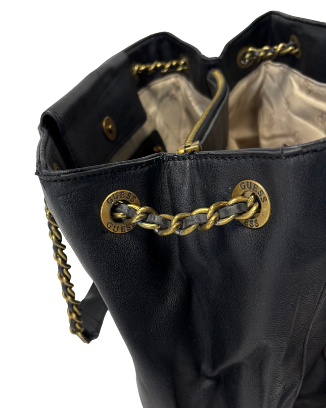 GUESS Black Faux Leather Studded G-Logo Tote Bag