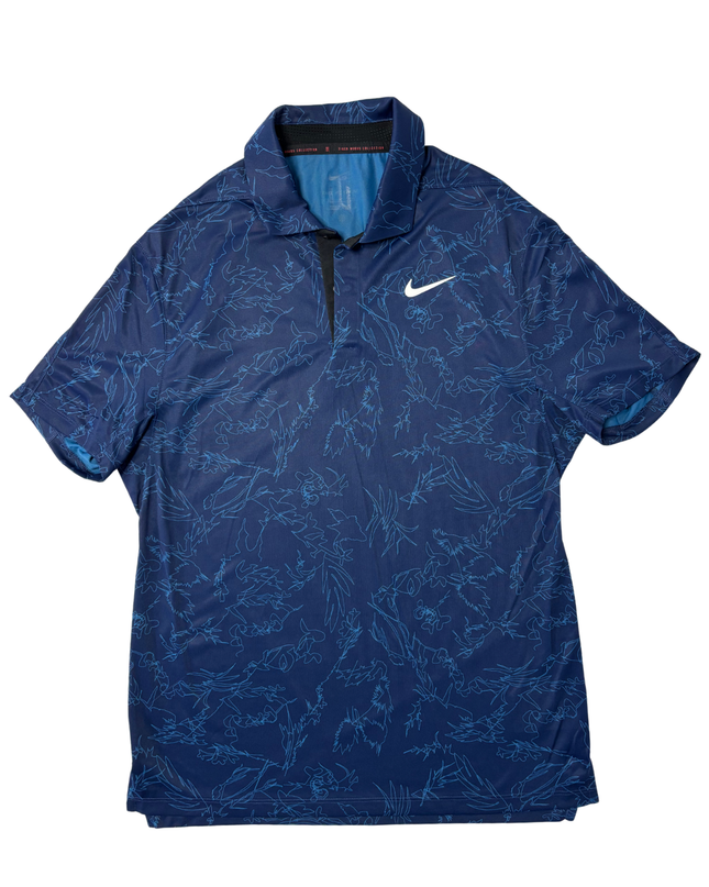 Nike Tiger Woods Collection Dri-FIT Navy Blue Floral Golf Polo