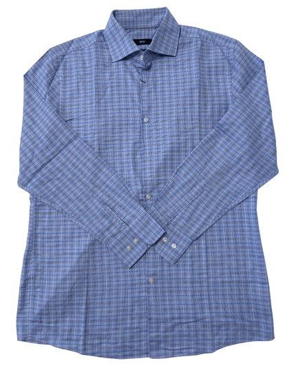 Hugo Boss Blue Micro-Check Sharp Fit Dress Shirt
