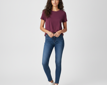 American Eagle Outfitters Burgundy Soft & Sexy Crew Neck T-Shirt
