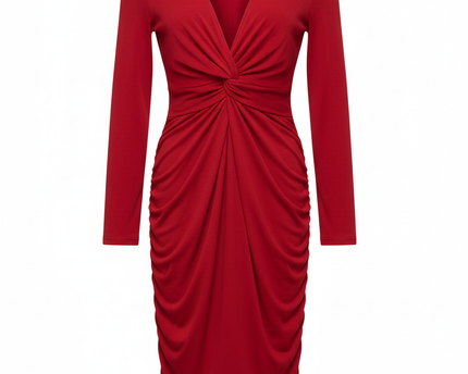 AMISU V-Neck Ruched Long Sleeve Bodycon Dress