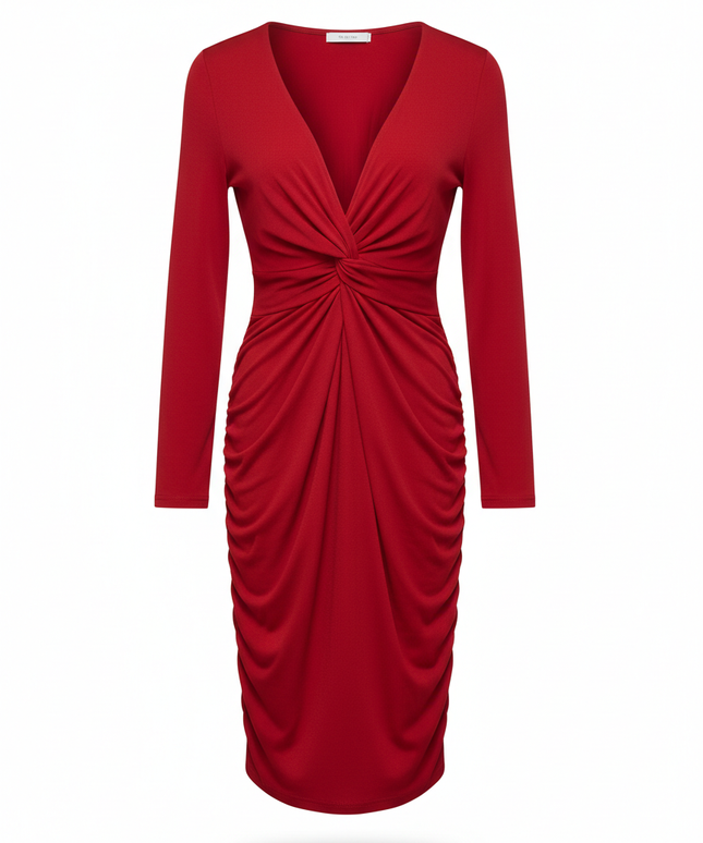 AMISU V-Neck Ruched Long Sleeve Bodycon Dress