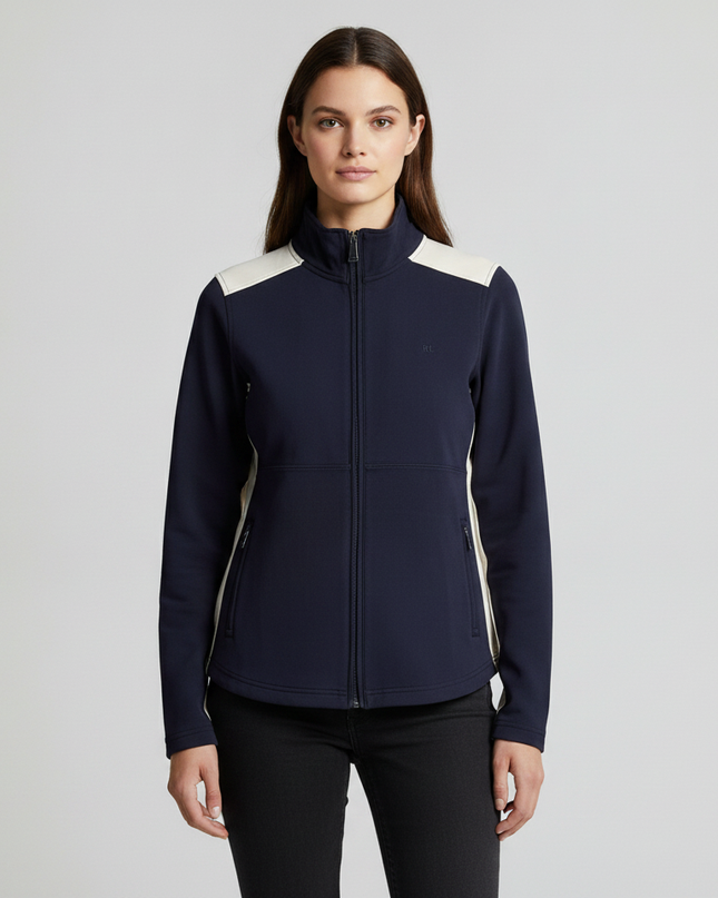 Ralph Lauren Navy Blue/Cream Colorblock Zip-Up Jacket