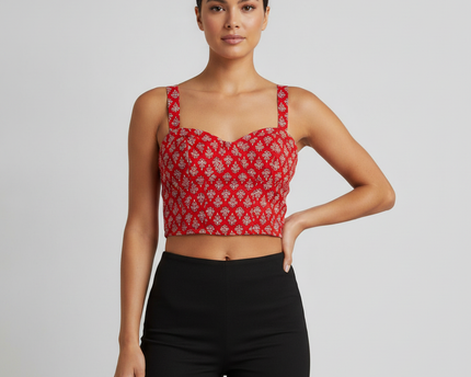 World of Gypsies Red Patterned Bustier Crop Top