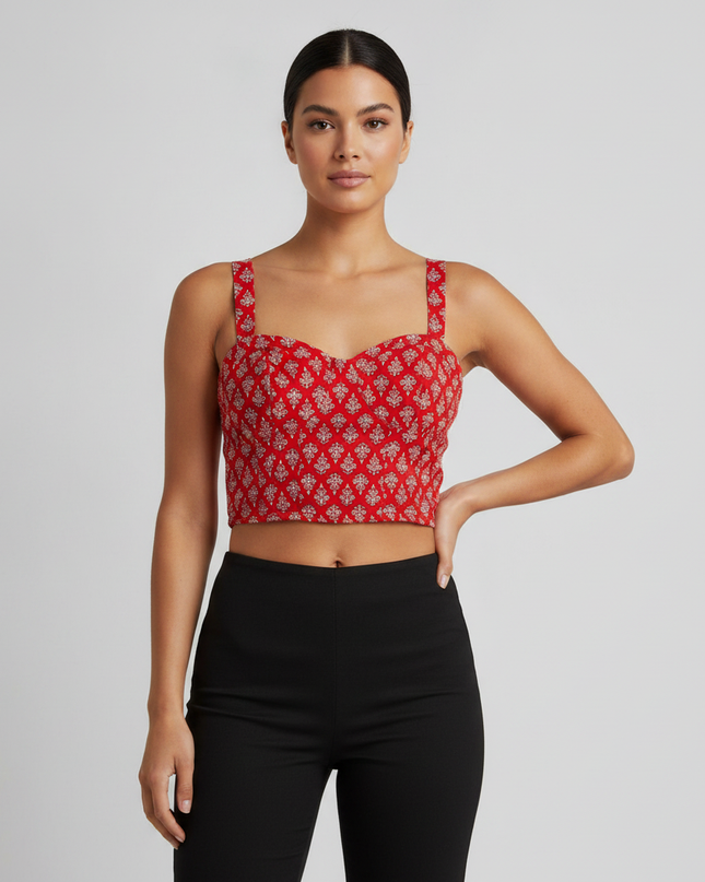 World of Gypsies Red Patterned Bustier Crop Top