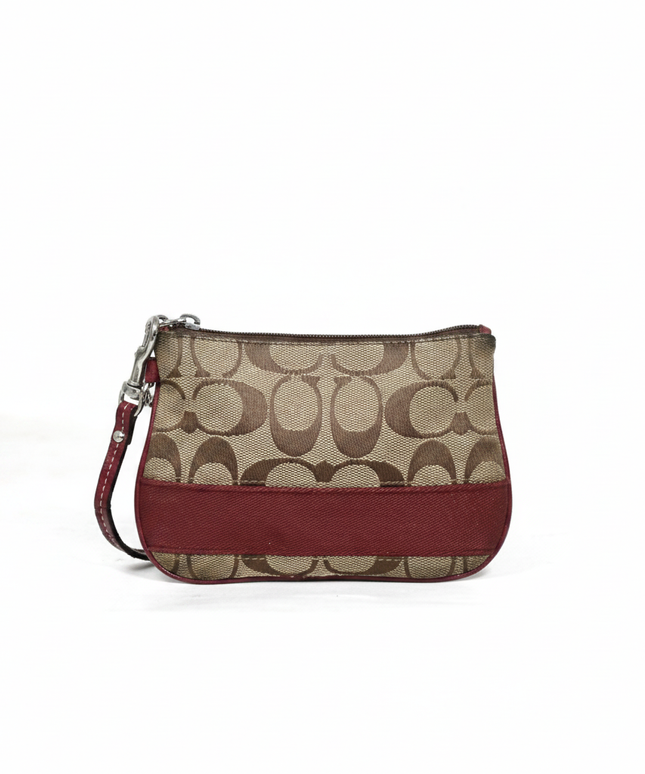 Coach Brown/Red Signature C Wristlet Bag
