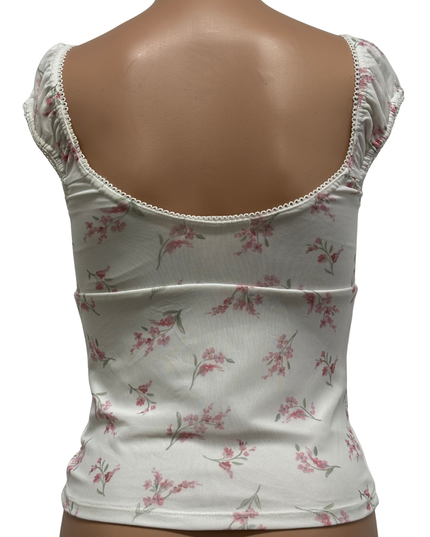Glassons White & Pink Floral Corset Style Sweetheart Coquette Top