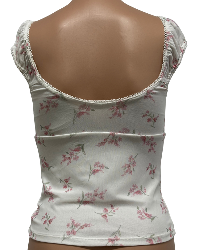 Glassons White & Pink Floral Corset Style Sweetheart Coquette Top