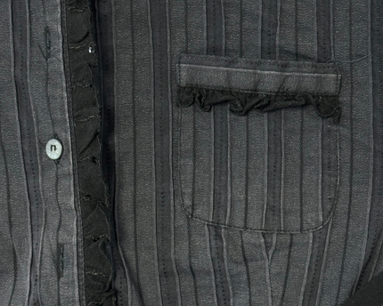 Scottage Ruffled Panelled Black Pinstripe Sequin Shirt