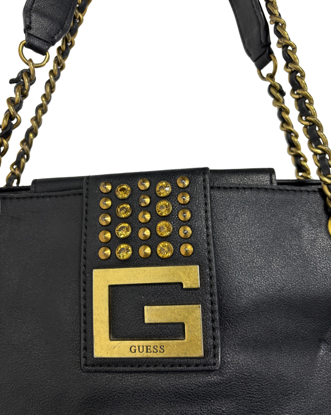 GUESS Black Faux Leather Studded G-Logo Tote Bag