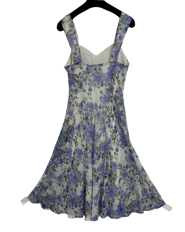 Connected Apparel White & Lavender Floral Chiffon Sleeveless Midi Dress - XS