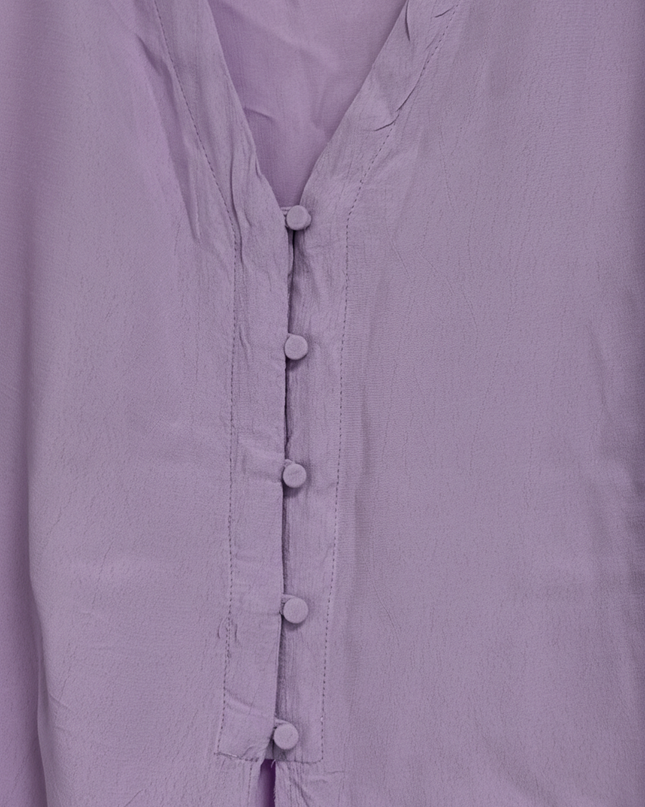 KIABI Purple V-Neck Button-Front Tie-Hem Blouse