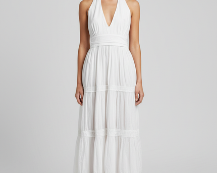 DANIELE ALESSANDRINI White Tiered Halter Maxi Dress
