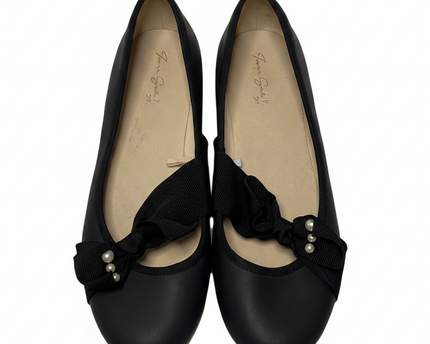 Zara Black Pearl Bow Ballerina Flats