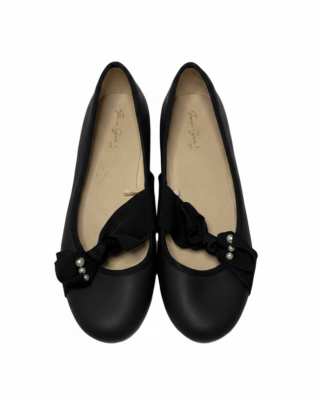 Zara Black Pearl Bow Ballerina Flats