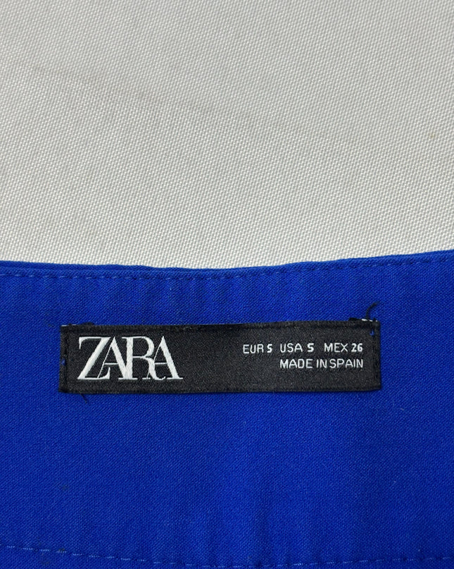 Zara High-Waisted Blue with Button Detail Tapered Trousers