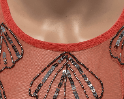 Free People Coral Sheer Sequin Mesh Top