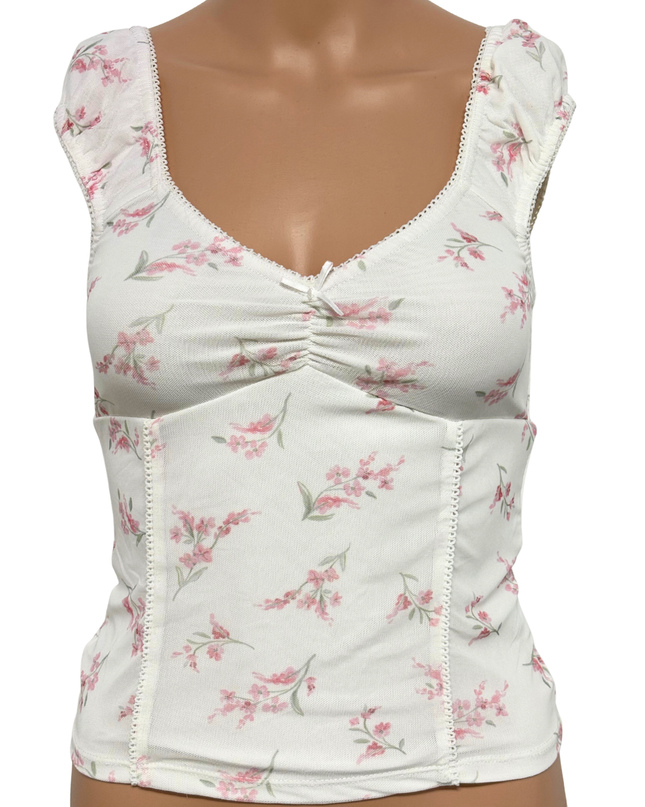 Glassons White & Pink Floral Corset Style Sweetheart Coquette Top