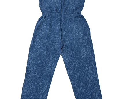 Chaps Denim Blue Leaf-Print Sleeveless Jumpsuit