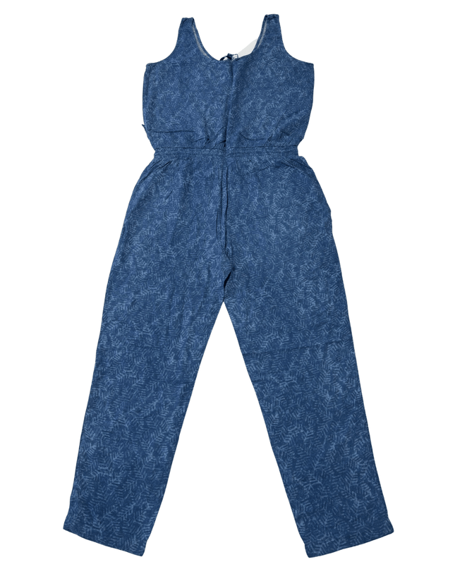 Chaps Denim Blue Leaf-Print Sleeveless Jumpsuit