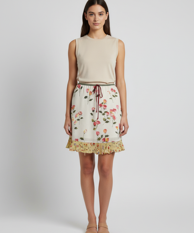Tommy Hilfiger Multi-color Floral Ruffle Hem Mini Skirt