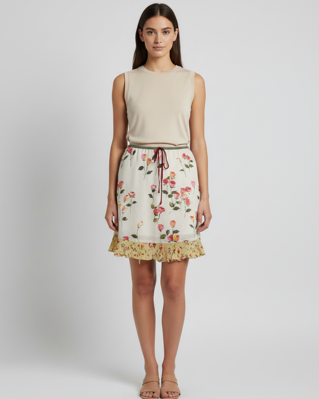 Tommy Hilfiger Multi-color Floral Ruffle Hem Mini Skirt