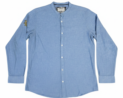 Jean Pascale Light Blue Linen Blend Mandarin Collar Shirt